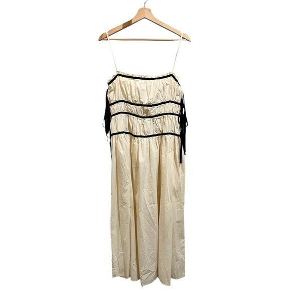 Ciao Lucia Elettra Cotton Poplin Grosgrain Trim Cami Shirred Bodice Midi Dress - Picture 2 of 5